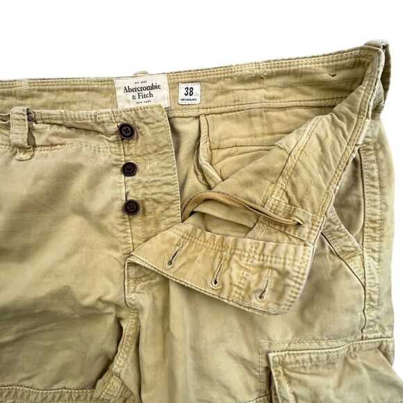 Abercrombie Fitch Cargo Shorts Men 38 Khaki Tan Heavy Distressed Paratrooper Y2K - Picture 8 of 14